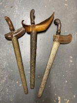 Three Vintage Kris Daggers with Scabbards - Some of the Cross Guards are loose but can be re-