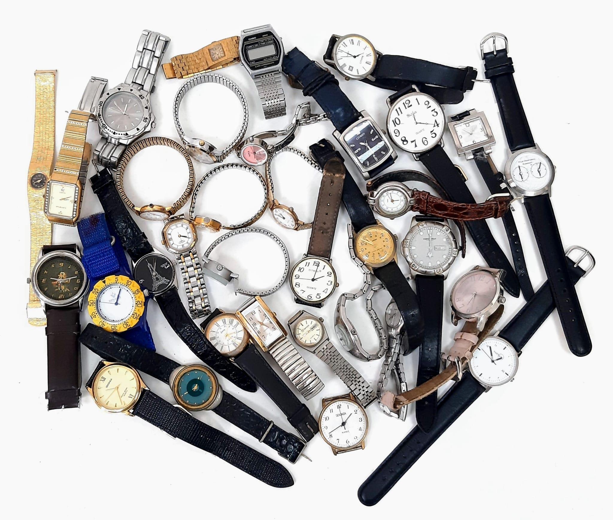 A Collection of 32 Gents and Ladies Watches - Includes Rotary, Sekonda and Casio brands. Most in