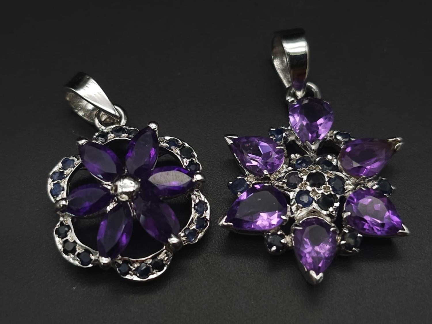 Six Gemstone 925 Silver Pendants. Emerald, Amethyst x 3 citrine and topaz. 20/24mm. - Image 2 of 10