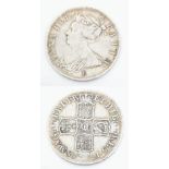 A Scarce 1708E Queen Anne Half Crown Silver Coin. Septimo. S3605. Please see photos for conditions.