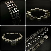 Trio of Sterling Silver bracelets. Featuring a (16cm) 'chain-mail' link bracelet, a stylish (