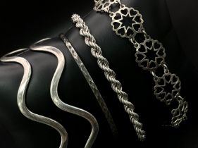 Four Different Style 925 Silver Bracelets. 35.4g total weight.