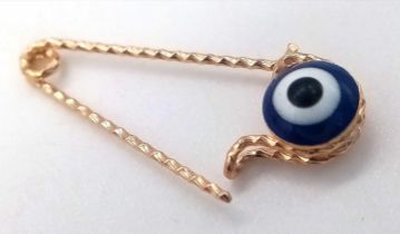 An 18K Yellow Gold and Enamel Evil Eye Safety Pin Brooch. Protect your child from possession.