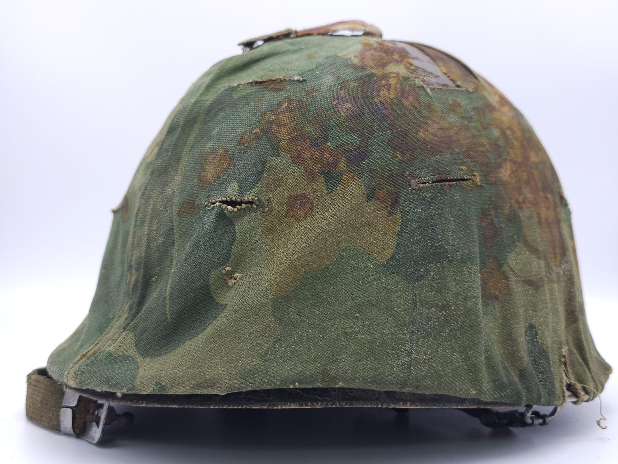 Vietnam War Era US M1 Helmet with Mitch pattern Cover and liner. Bought from a farmer in Da-Nang