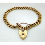 A Vintage Possibly Antique 18K Yellow Gold Bracelet with Heart Clasp. Multiple hallmarks on links.