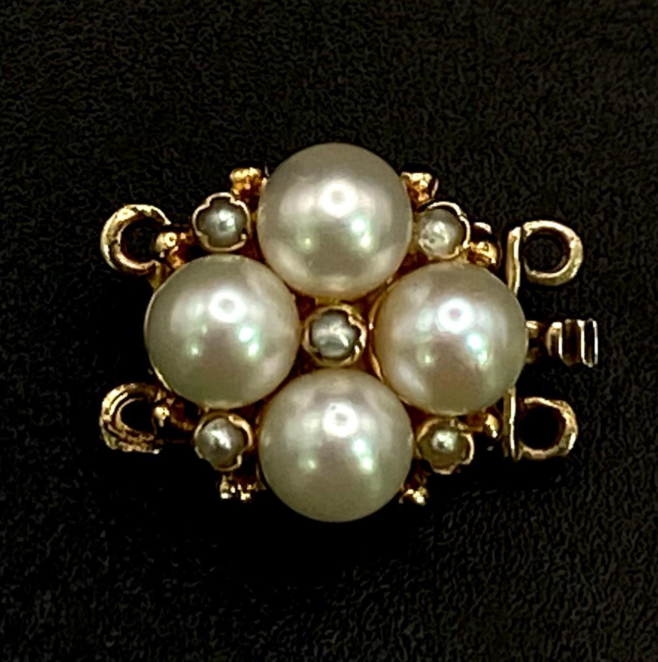 A Vintage 9K Yellow Gold and Seed Pearl Jewellery Clasp. Perfect for a four-strand necklace. 17mm. - Image 3 of 5