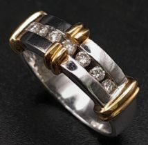 A 9K WHITE GOLD WITH YELLOW GOLD DETAIL DIAMOND RING 0.15CT HALLMARKED WITH MILLENIUM 2000 MARK 4G