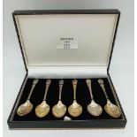 A Set of Six Vintage Sterling Silver Teaspoons. Hallmarks for Sheffield 1957. 9cm. 49g total weight.