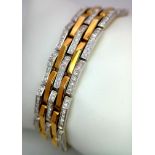 A Beautiful Italian Designed Chimento 18K Gold and Diamond Bar Bracelet. Three rows of diamond