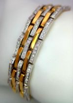 A Beautiful Italian Designed Chimento 18K Gold and Diamond Bar Bracelet. Three rows of diamond
