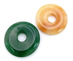 2x CIRCULAR JADE DISCS PENDANTS