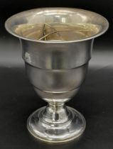A German Made 835 Silver Cup/Vase. Ridged body with weighted pedestal base. 16cm tall. 12cm diameter