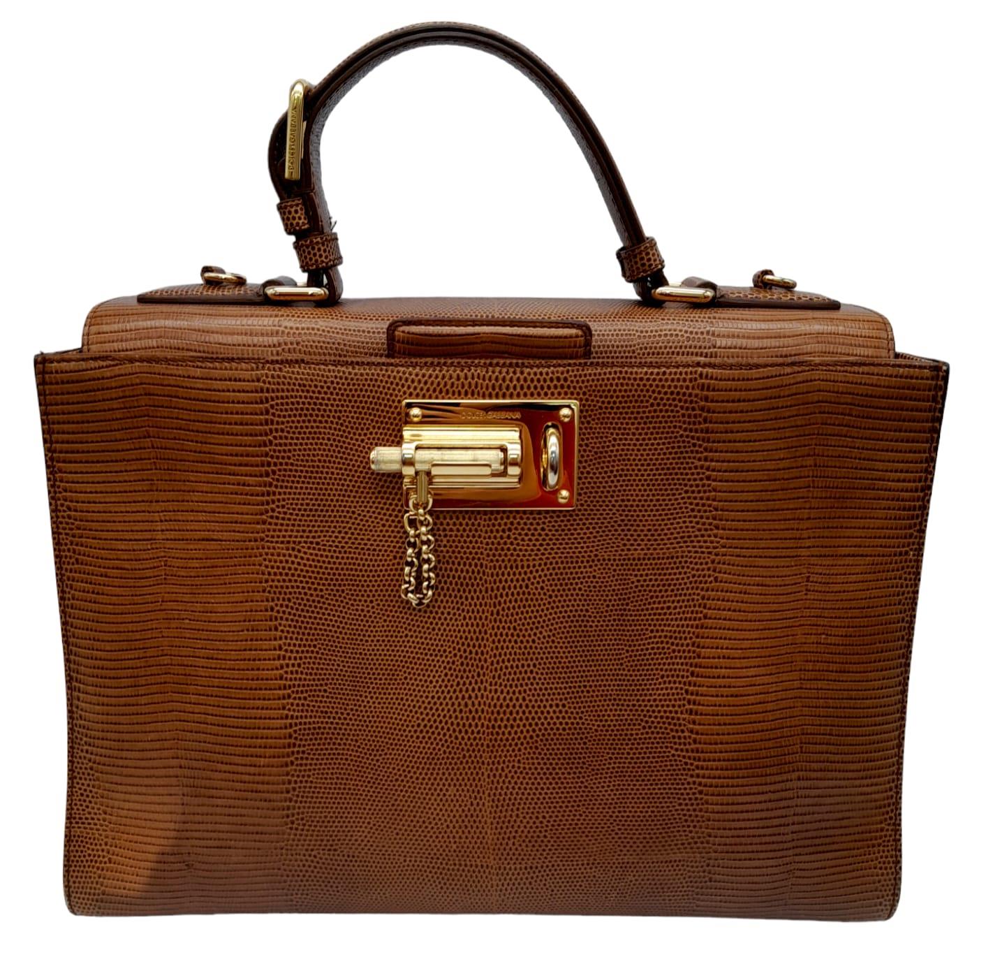 A Dolce & Gabbana Brown 'Monica' Bag. Lizard embossed leather exterior, with a single handle and - Image 3 of 16