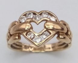 9k yellow gold diamond set heart ring Weight: 3g Size: L (dia:0.24ct)