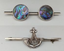 Two Vintage, Celtic/Scottish Design, Silver Brooches. 1) A Rams Horn Clan Design Bar Brooch (5cm