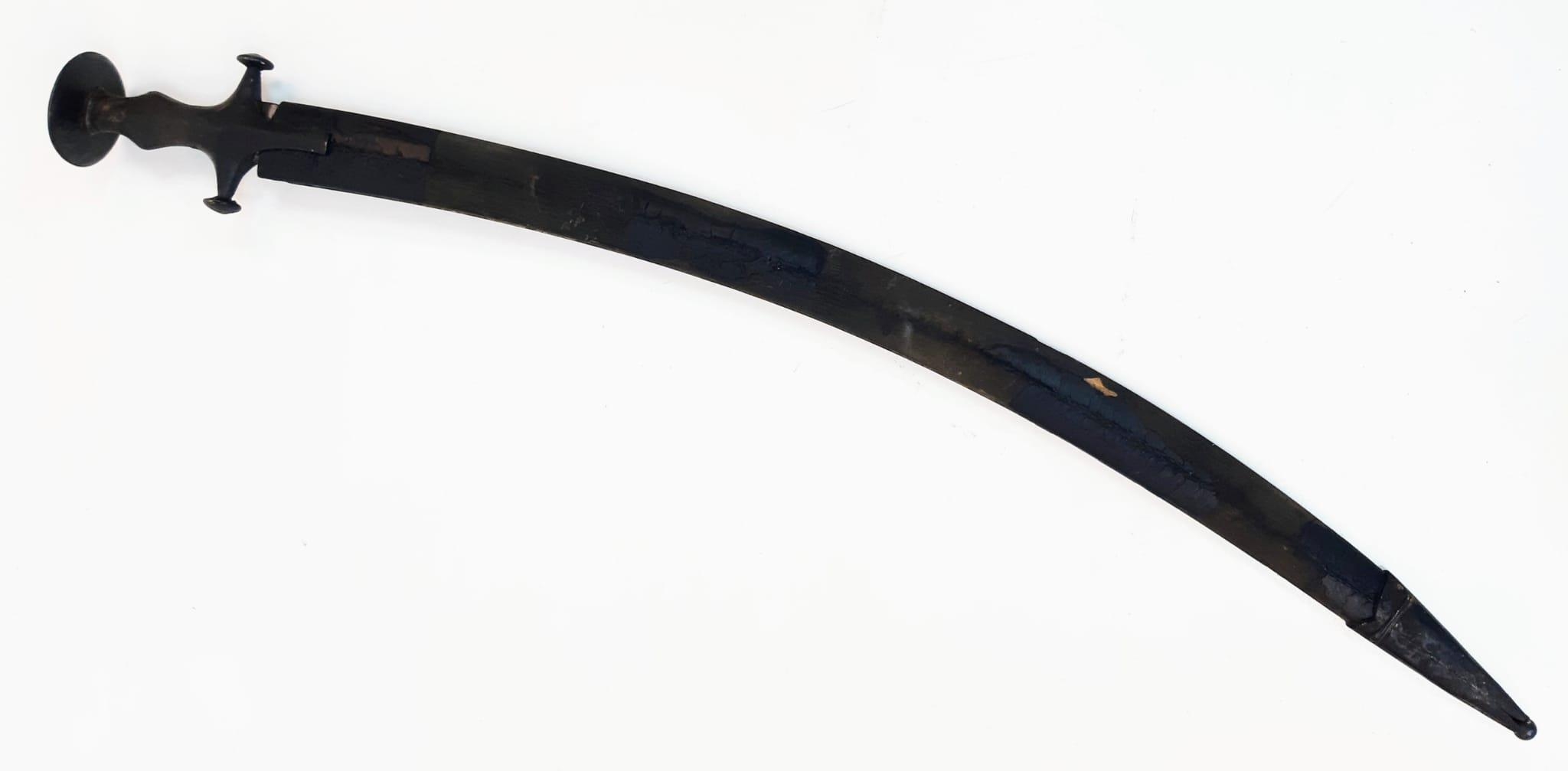 A Very Early Indian Tulwar Sword with Steel Cruciform Hilt and Curved Blade in Wood Scabbard 87cm - Image 7 of 7