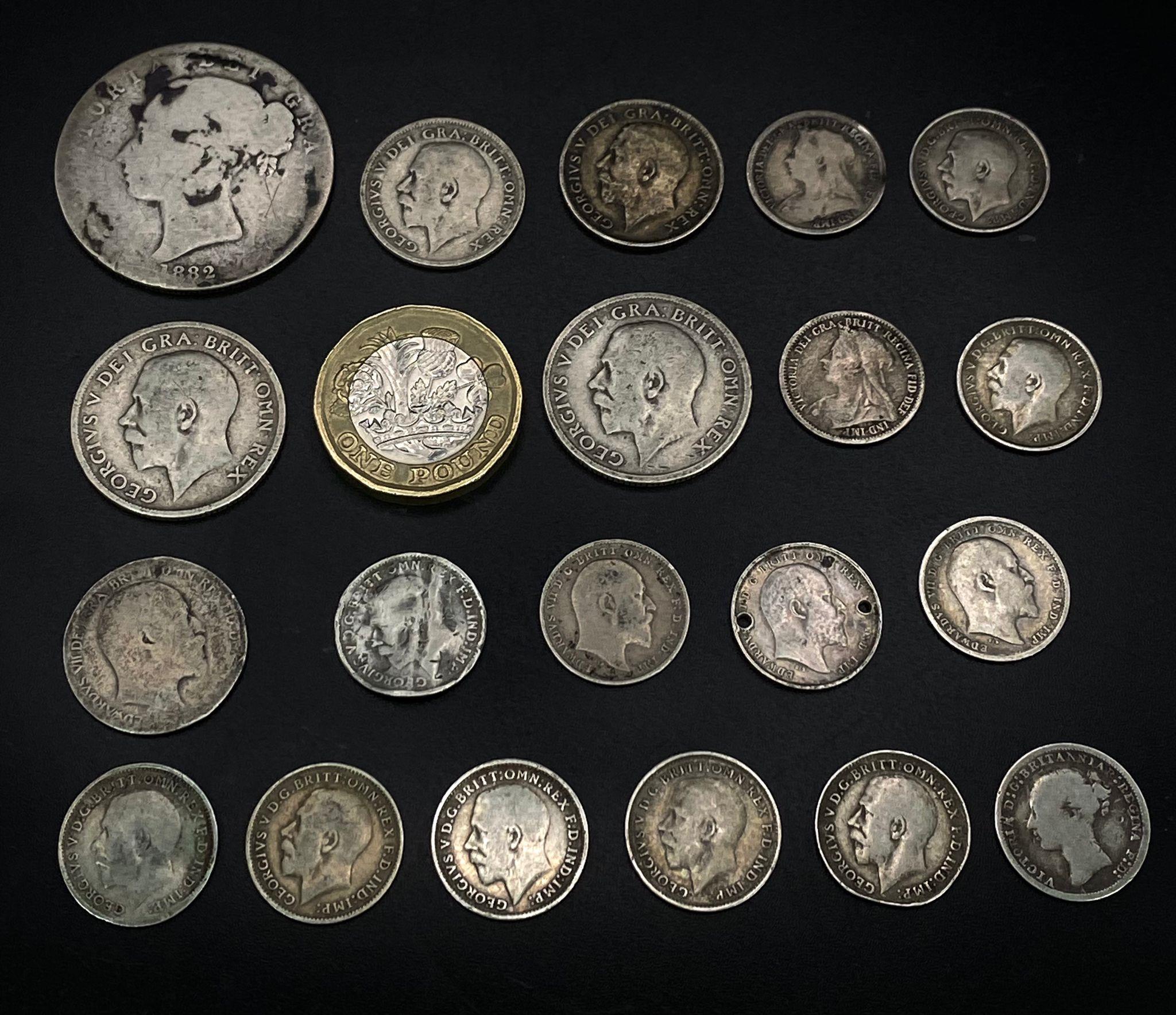 A Parcel of Twenty, Pre-1920, Silver Coins ranging from 3d’s to Half Crown. Dates: 1878-1918 Weight: - Image 2 of 2
