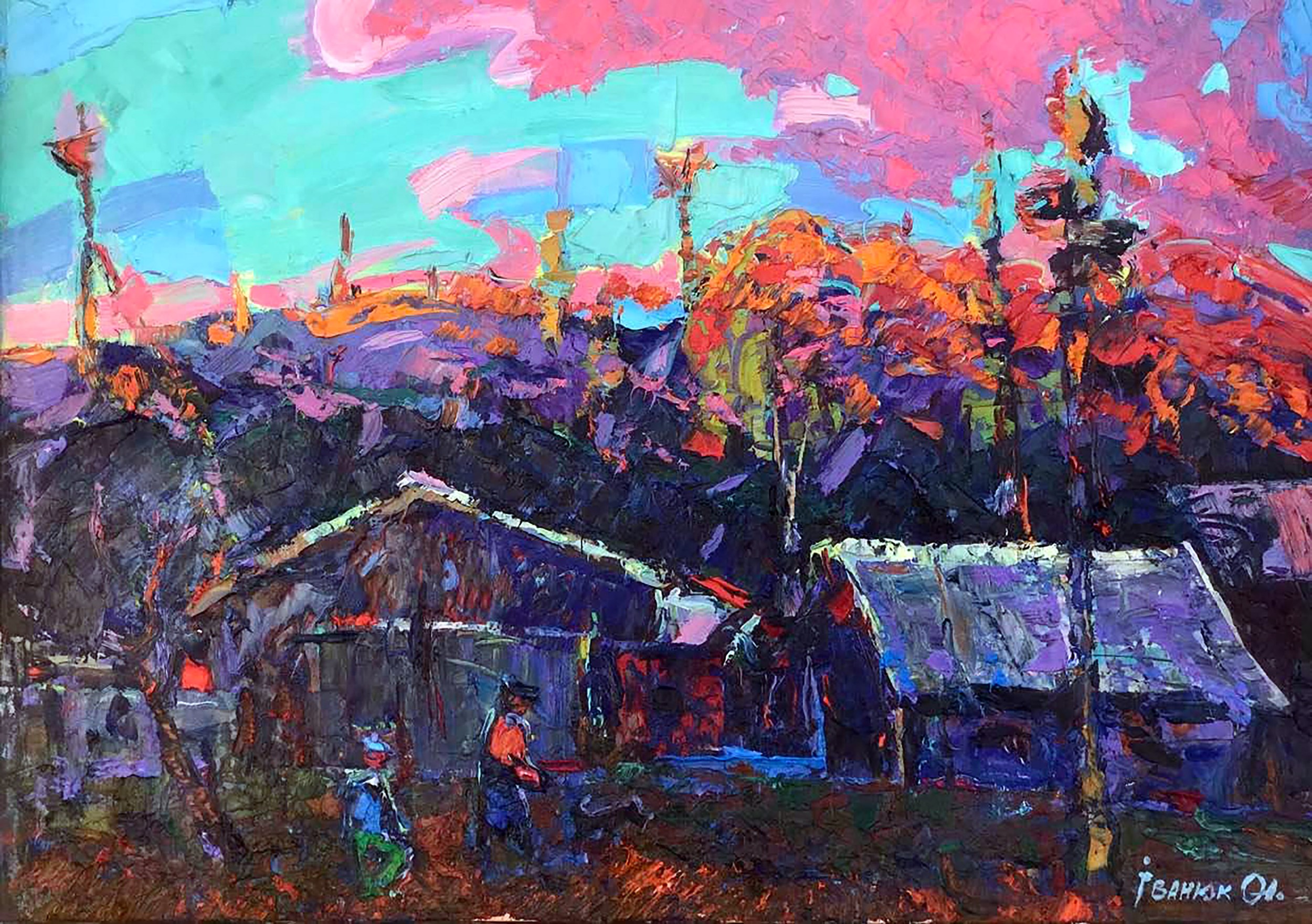 An Original Oil painting titled The Sun Goes Down by Ukrainian artist Kalenyuk Alex. This oil