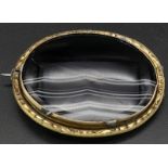 An Antique Striped Black Agate Brooch. 4.5cm.