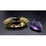 A Lot of 15.35Ct Marquise Faceted Lemon Quartz & 4.50 Ct Pear Faceted Amethyst. GLI Certified.
