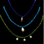 Trio of Sterling Silver Beaded Necklaces. Great variety of colours and each necklace with cultured