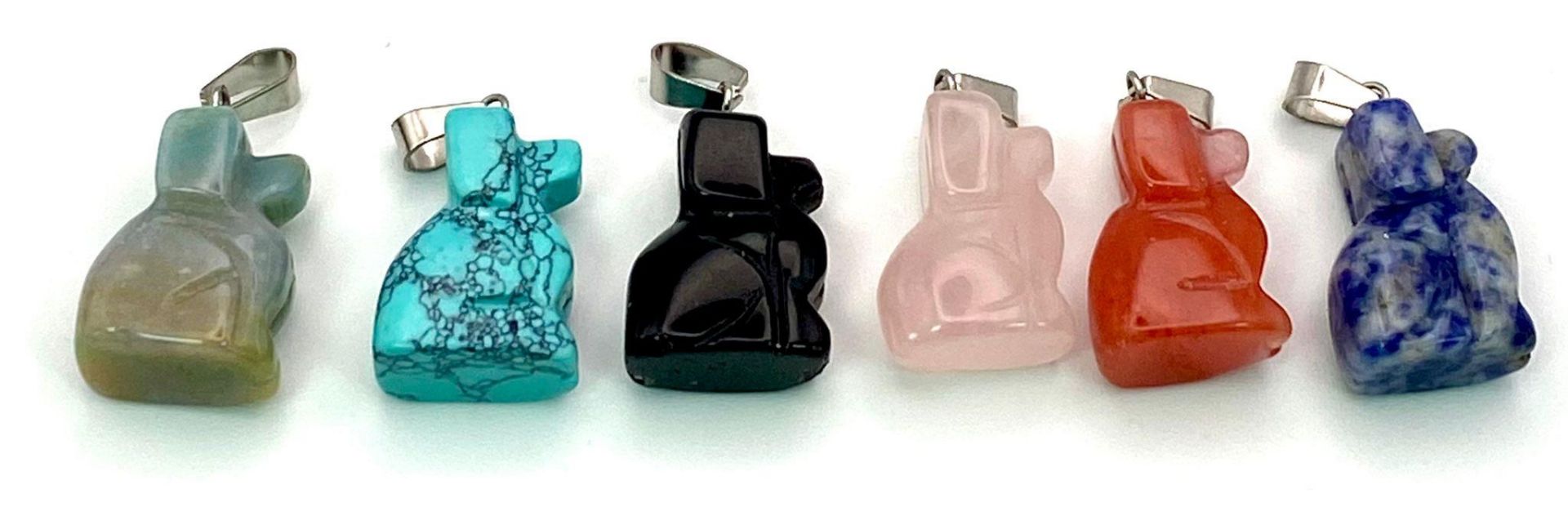 Six Gemstone Dog Pendants. Includes: rose quartz, turquoise and lapis. 3.5cm - Bild 3 aus 4
