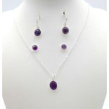 Collection of Sterling Silver Purple Gem Jewellery. Featuring a classic necklace with rounded gem