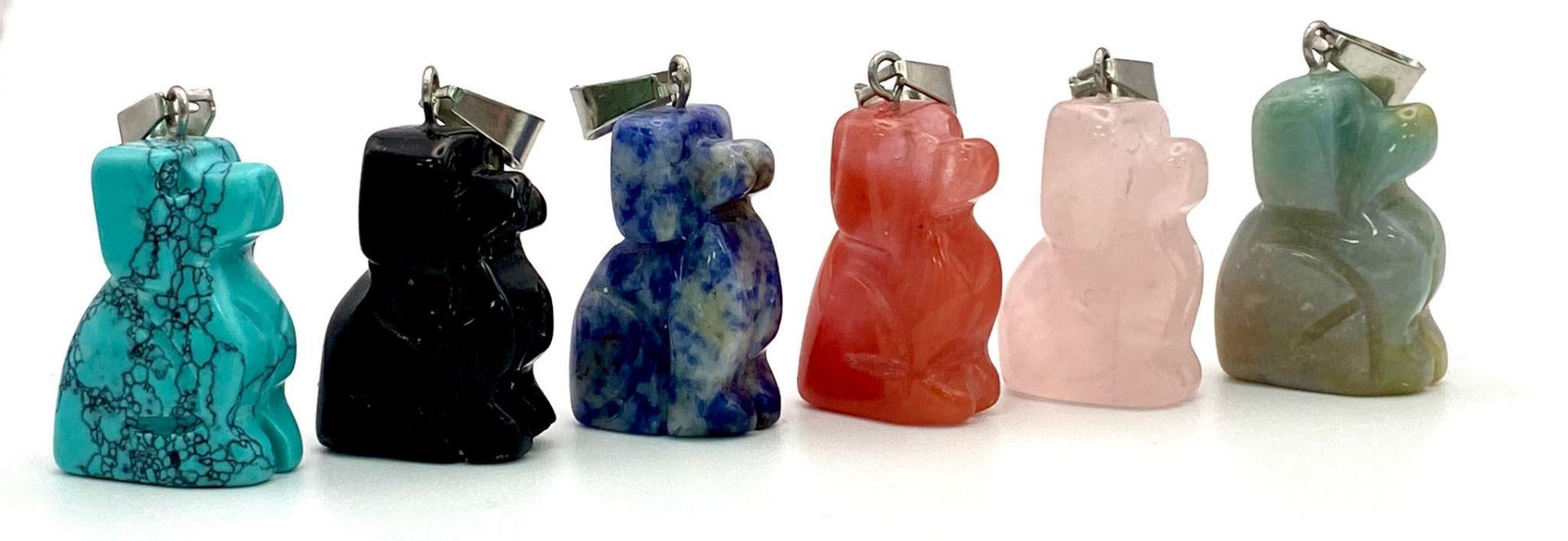 Six Gemstone Dog Pendants. Includes: rose quartz, turquoise and lapis. 3.5cm - Bild 2 aus 4