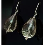A pair of silver Green Amethyst tear-drop earrings. Total weight 8.35G. 2.5cm drop.