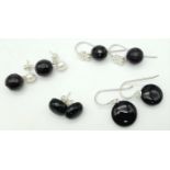 Collection of Sterling Silver Earrings with Black Gemstones. 4 various designs, a wonderful mix of