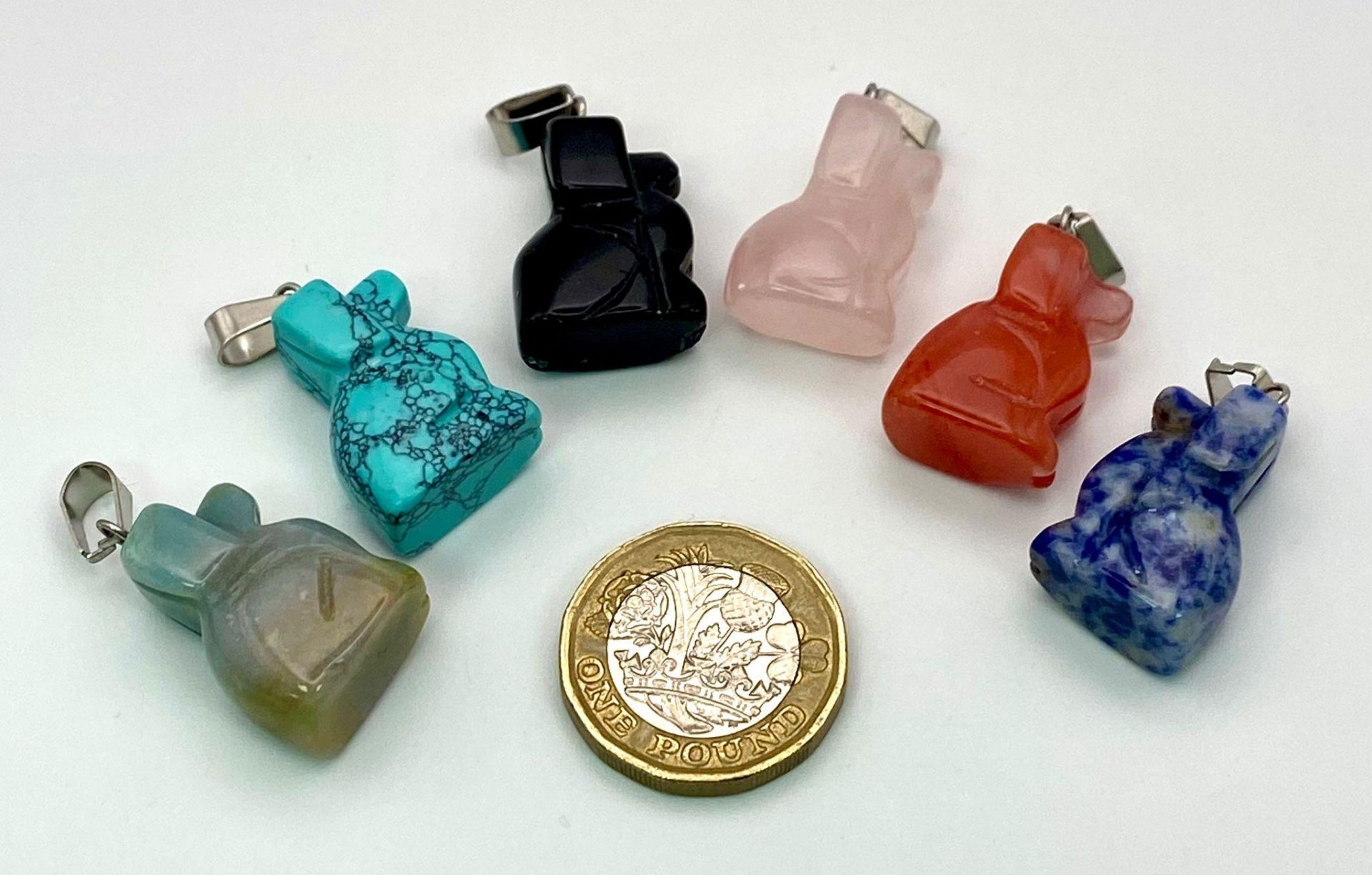 Six Gemstone Dog Pendants. Includes: rose quartz, turquoise and lapis. 3.5cm - Bild 4 aus 4