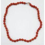 A Natural Red Coral Bead Choker Necklace. 36cm.