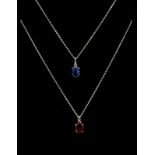 Two Sterling Silver Necklaces with Gemstone Pendants. Both measuring 40cm in length, one Ruby red