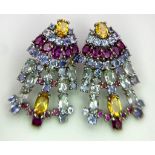 A Pair of Multi-Coloured Gemstone Articulated Earrings.