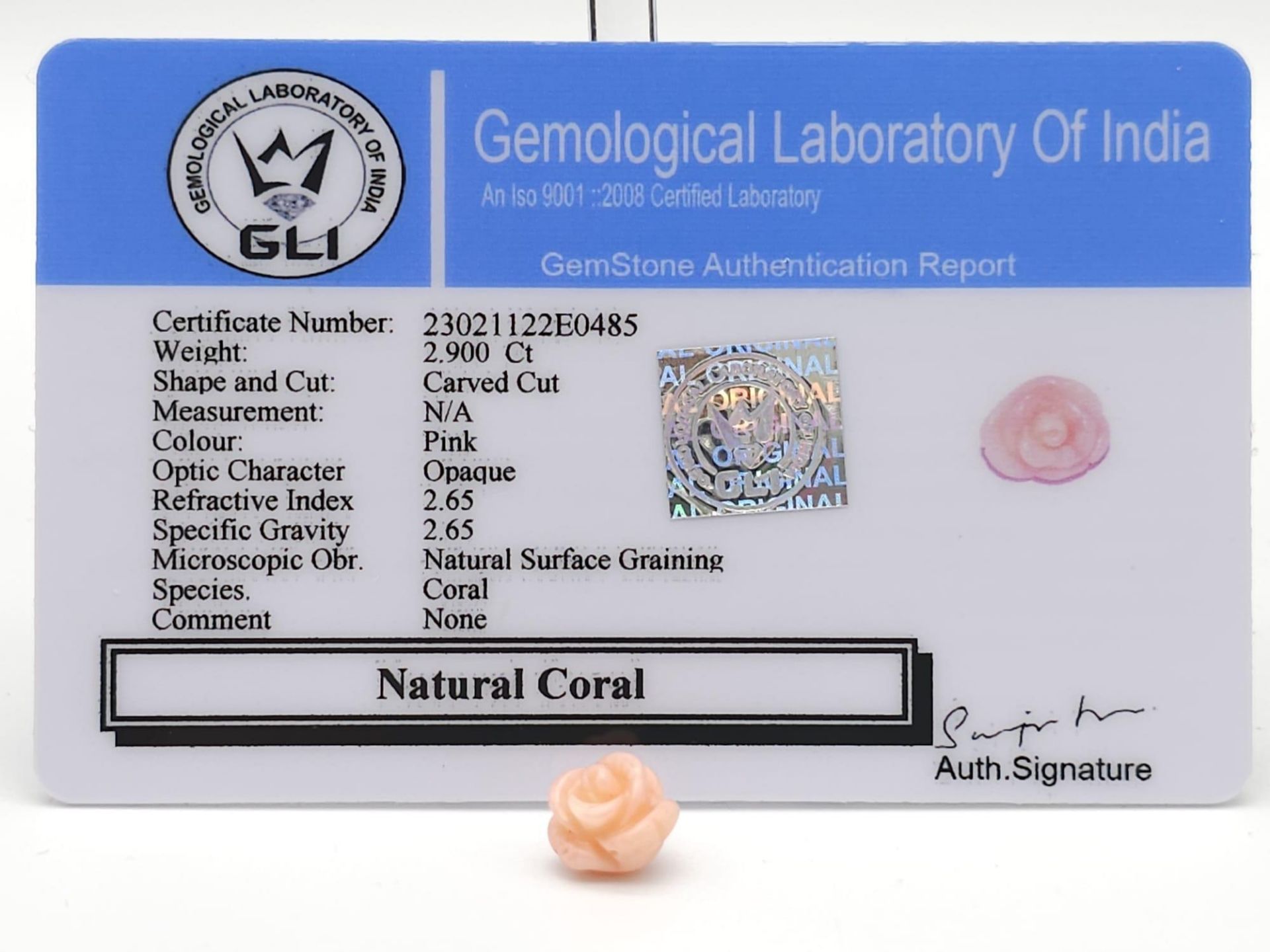 A 2.90 Ct Carved Italian Pink Coral in Round Shape. GLI Certified. - Bild 5 aus 6