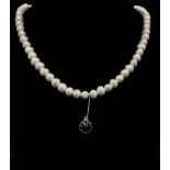 Bright Sterling Silver Cultured Pearl Necklace and Bracelet set. Necklace features an elegant dark