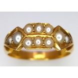 A 18K YELLOW GOLD VINTAGE POSSIBLY ANTIQUE PEARL RING 4G SIZE N