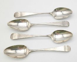 Four Sterling Silver Georgian Teaspoons. Hallmarks for 1801. 12.5cm length. 54.5g total weight.