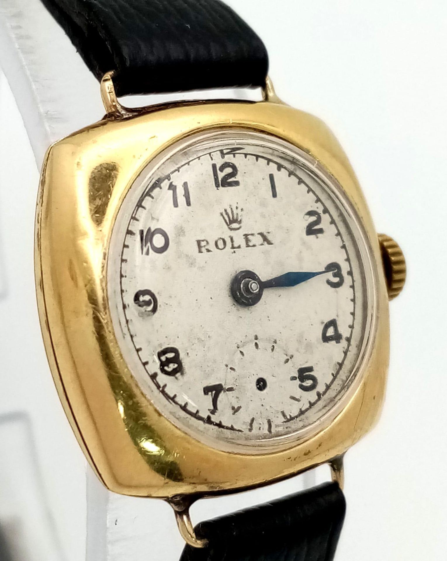 A Rare Vintage (1950s) Rolex Ladies 18k Gold Mechanical Watch. Black leather strap. 18k gold - Bild 7 aus 13
