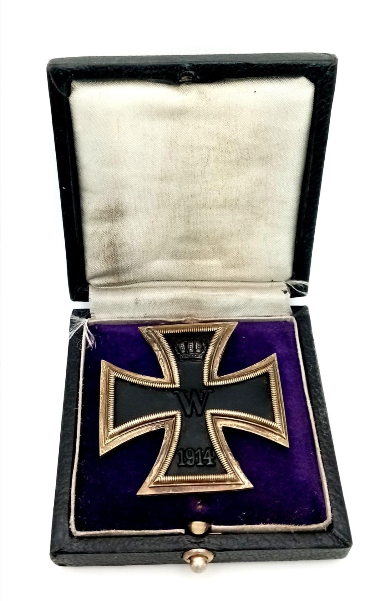 WW1 Imperial German Iron Cross 1st Class in Box. 3-part construction – iron centre.