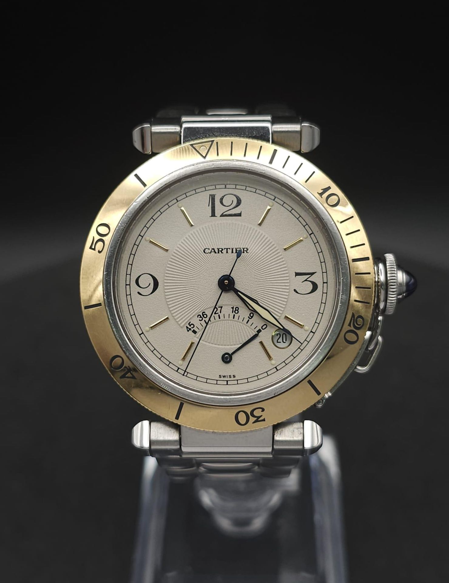 A Cartier de Pasha Automatic Gents Watch. Stainless steel bracelet and case - 38mm. Cream dial
