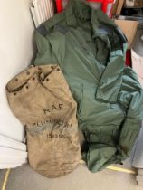 World War II RAF kitbag, Together with later period RAF coveralls in Excellent condition.