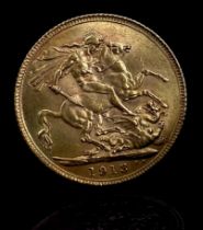 A 1913 George V 22K Gold Full Sovereign.