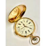 18ct Gold Full Hunter Quarter Repeater Pocket Watch , 55mm case , total weight 107.4g . Dust cover