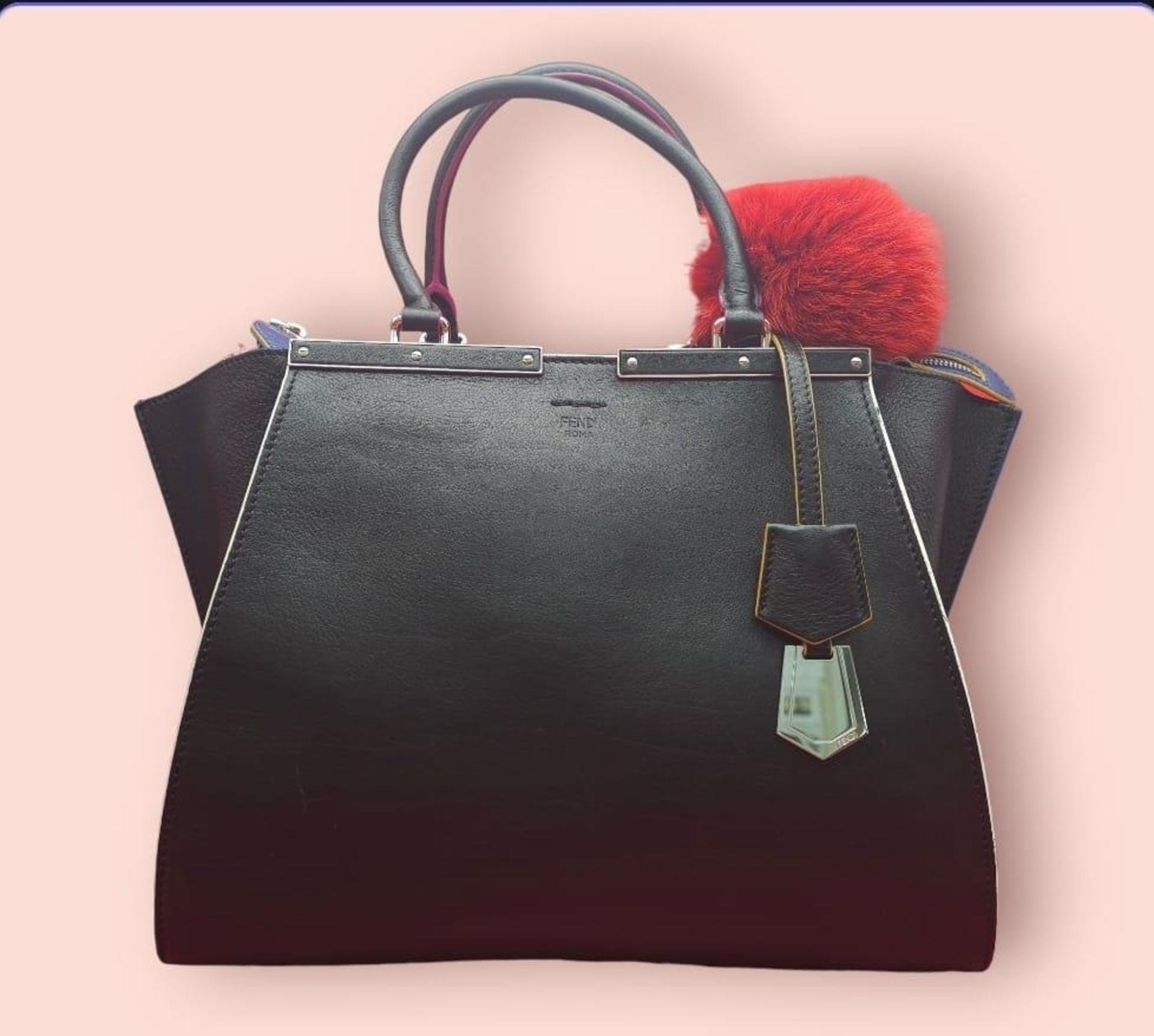 A Fendi Black 3 Jours Handbag. Black leather exterior with multi-colour trim. Features soft wings