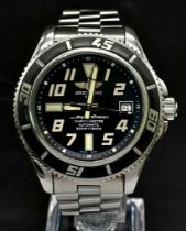 A Breitling SuperOcean Automatic Gents Watch. Stainless steel strap and case - 42mm. Matt black