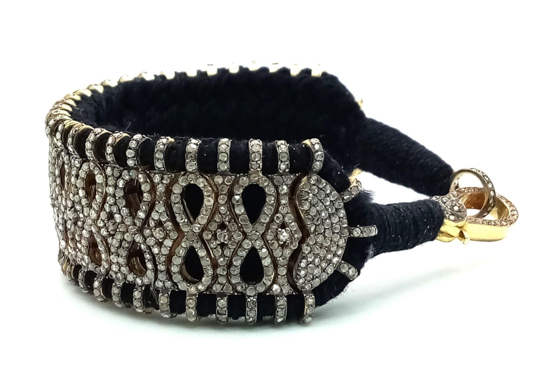 A Brilliantly Unique Handcrafted Designer Diamond Bracelet. A black woven textile bracelet strap - Image 4 of 7