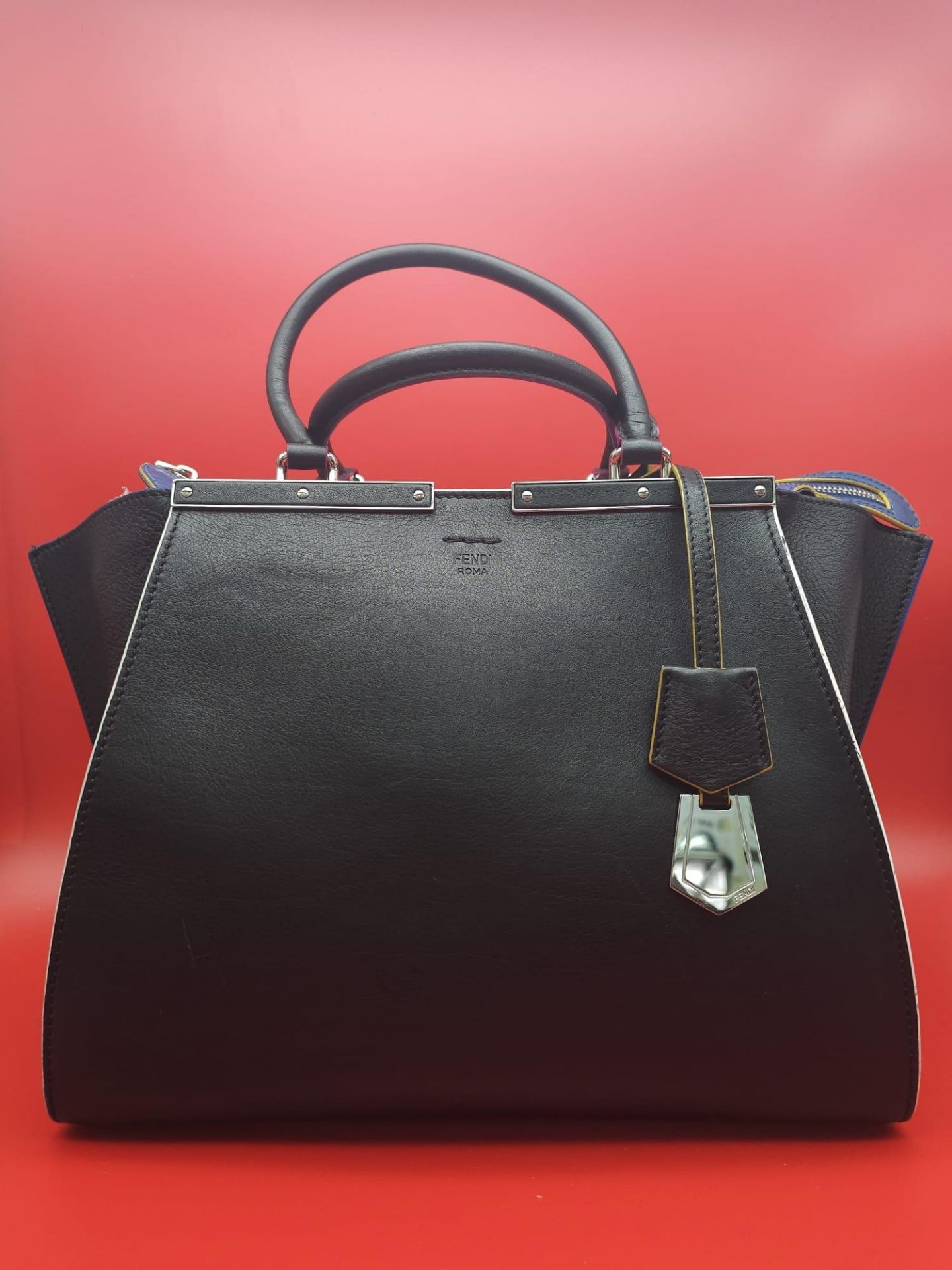A Fendi Black 3 Jours Handbag. Black leather exterior with multi-colour trim. Features soft wings - Image 4 of 15