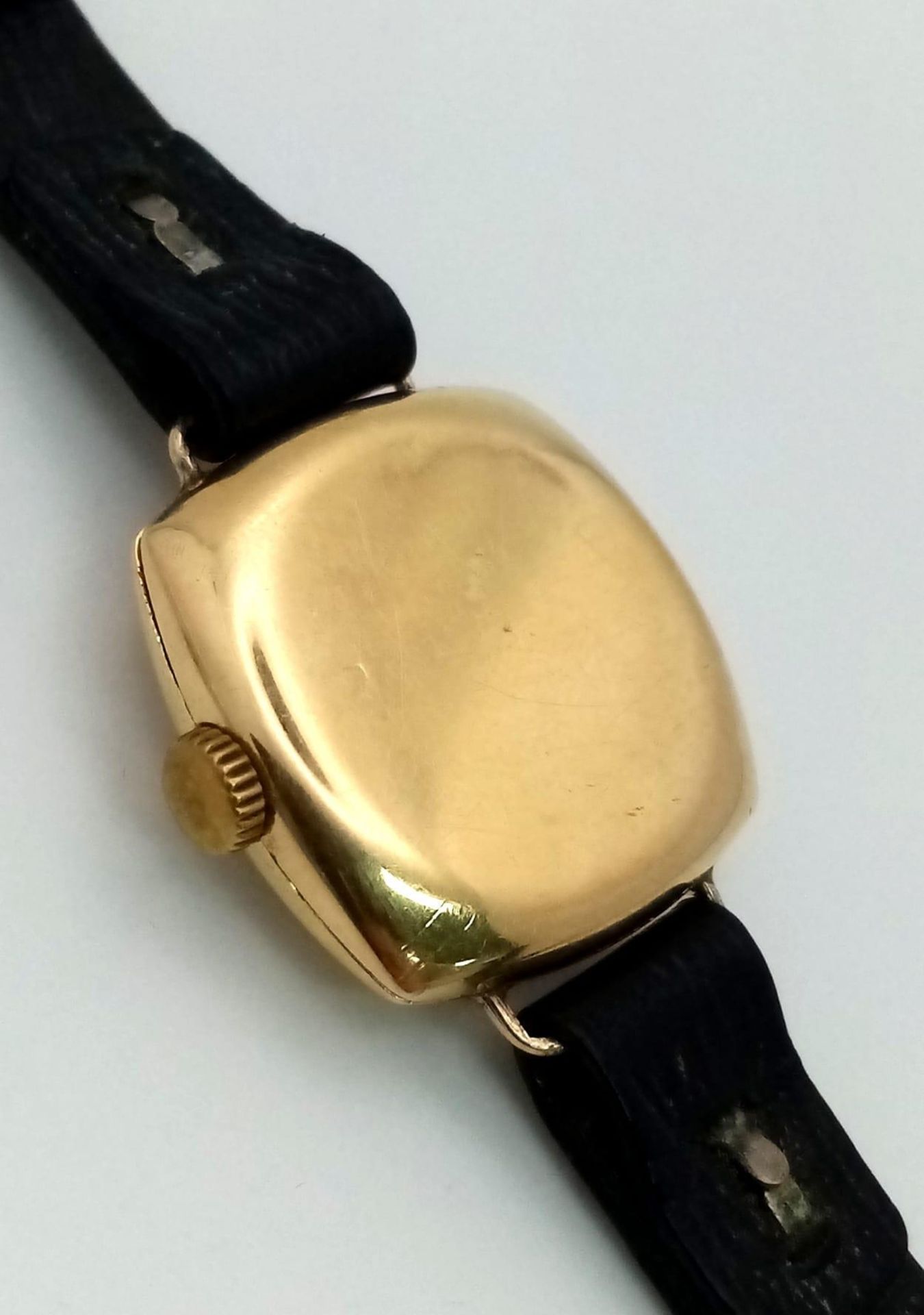 A Rare Vintage (1950s) Rolex Ladies 18k Gold Mechanical Watch. Black leather strap. 18k gold - Bild 12 aus 13