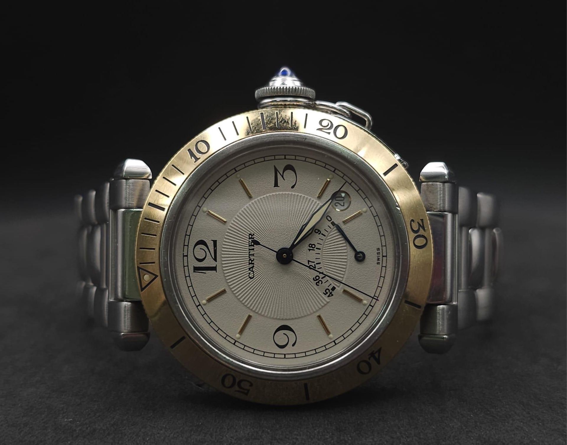 A Cartier de Pasha Automatic Gents Watch. Stainless steel bracelet and case - 38mm. Cream dial - Bild 5 aus 23